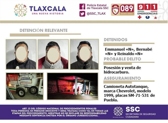 SSC Detiene a Tres Presuntos Responsables de Posesión y Venta Ilegal de Hidrocarburo - AlternativaTlx