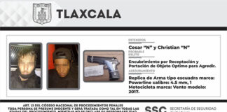 Policía Estatal Detiene a Dos Personas con una Réplica de Arma de Fuego y una Motocicleta con Reporte de Robo - AlternativaTlx