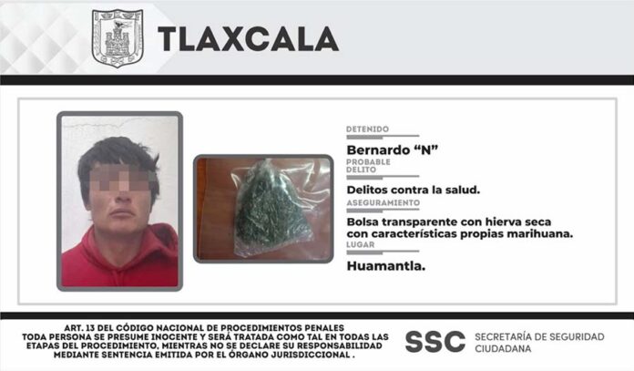 Policía Estatal Detiene en el Municipio de Huamantla a Presunto Responsable de Delitos Contra la Salud