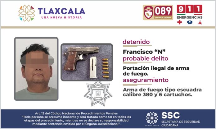 SSC Detiene en Apizaco a Presunto Responsable de Portación Ilegal de Arma de Fuego