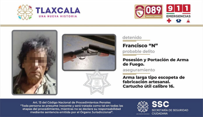SSC Detiene en Santo Toribio Xicohtzinco a una Persona con Arma de Fuego - AlternativaTlx