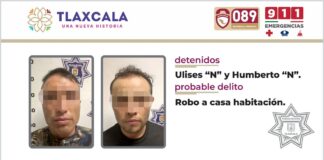 La SSC Detiene en Apizaco a Dos Personas por el Probable Delito de Robo a Casa Habitación