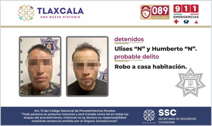 La SSC Detiene en Apizaco a Dos Personas por el Probable Delito de Robo a Casa Habitación