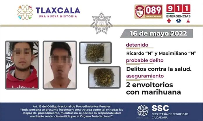 La SSC Detiene en San Benito Xaltocan a Dos Sujetos por Posesión de Marihuana