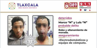 SSC Detiene en Yauhquemehcan a Dos Presuntos Responsables de Robo y Allanamiento de Morada - AlternativaTlx