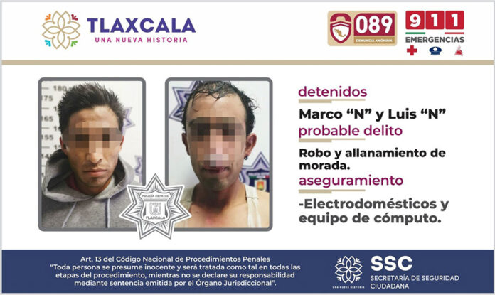 SSC Detiene en Yauhquemehcan a Dos Presuntos Responsables de Robo y Allanamiento de Morada - AlternativaTlx