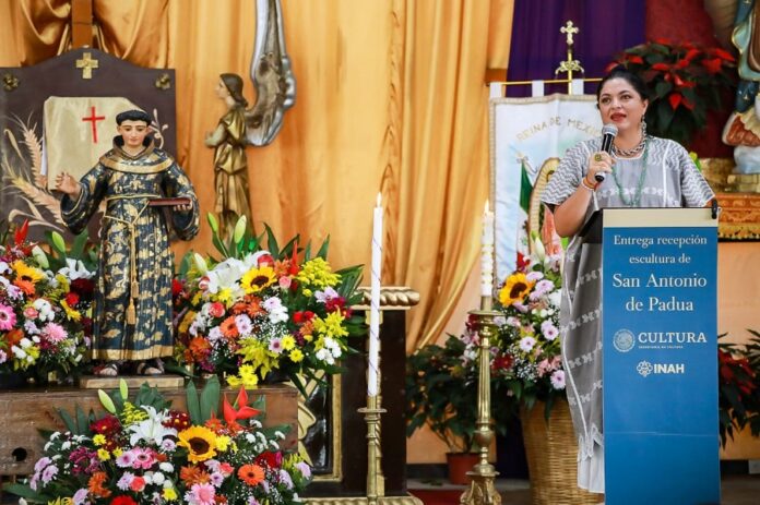 La Secretaría de Cultura Federal Entrega Restaurada la Escultura Virreinal de San Antonio de Padua a la Feligresía de Jiutepec - AlternativaTlx