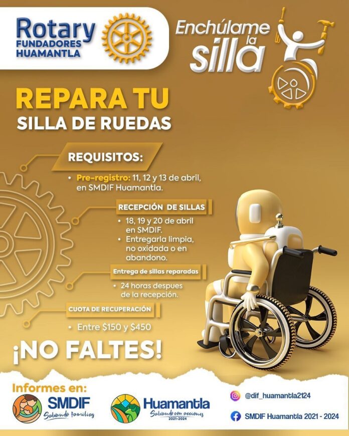 SMDIF Huamantla y Club Rotary Fundadores Invitan a Participar en el Programa “Enchúlame la Silla” - AlternativaTlx