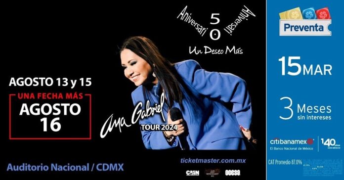 Ana Gabriel Anuncia una Tercera Fecha en el Máximo Escenario de Reforma -AlternativaTlx