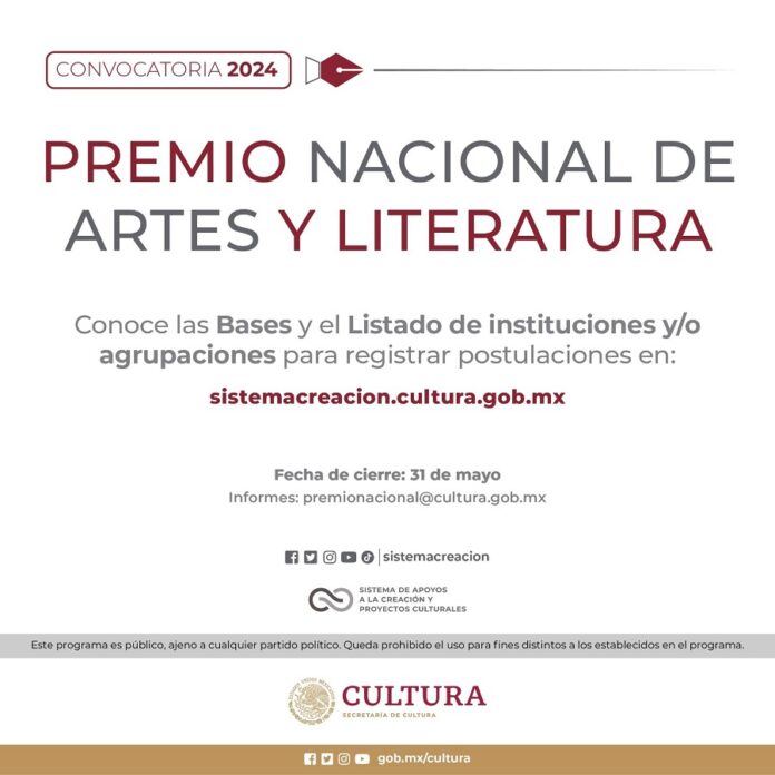El Sistema Creación Publica la Convocatoria del Premio Nacional de Artes y Literatura 2024 -AlternativaTlx