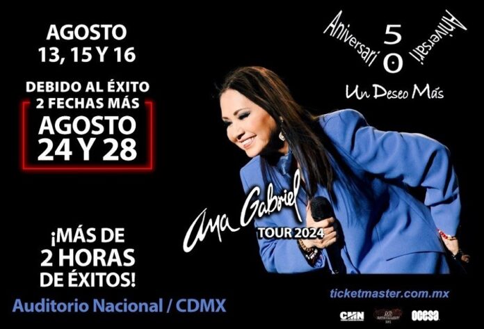 Ana Gabriel, ¡Imparable!, Anuncia dos Fechas más en el Máximo Escenario de Reforma -AlternativaTlx