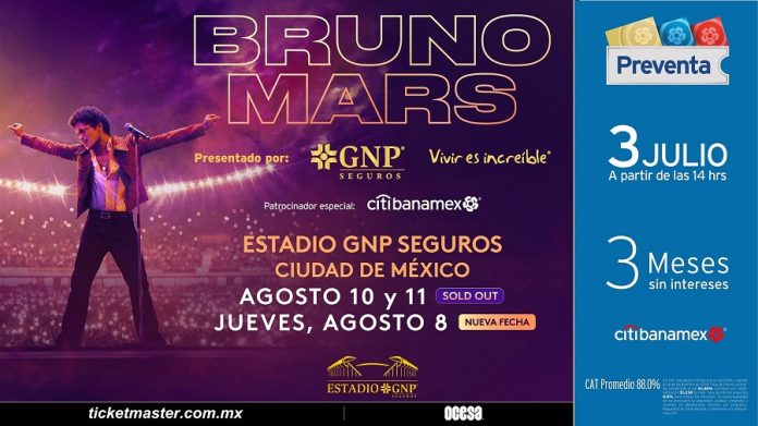 Bruno Mars Anuncia Tercera Fecha en el Estadio GNP Seguros -AlternativaTlx