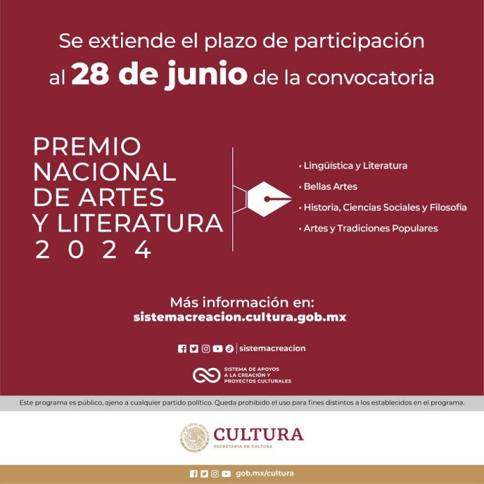 Se Amplía el Periodo de Postulaciones para la Convocatoria del Premio Nacional de Artes y Literatura 2024 -AlternativaTlx