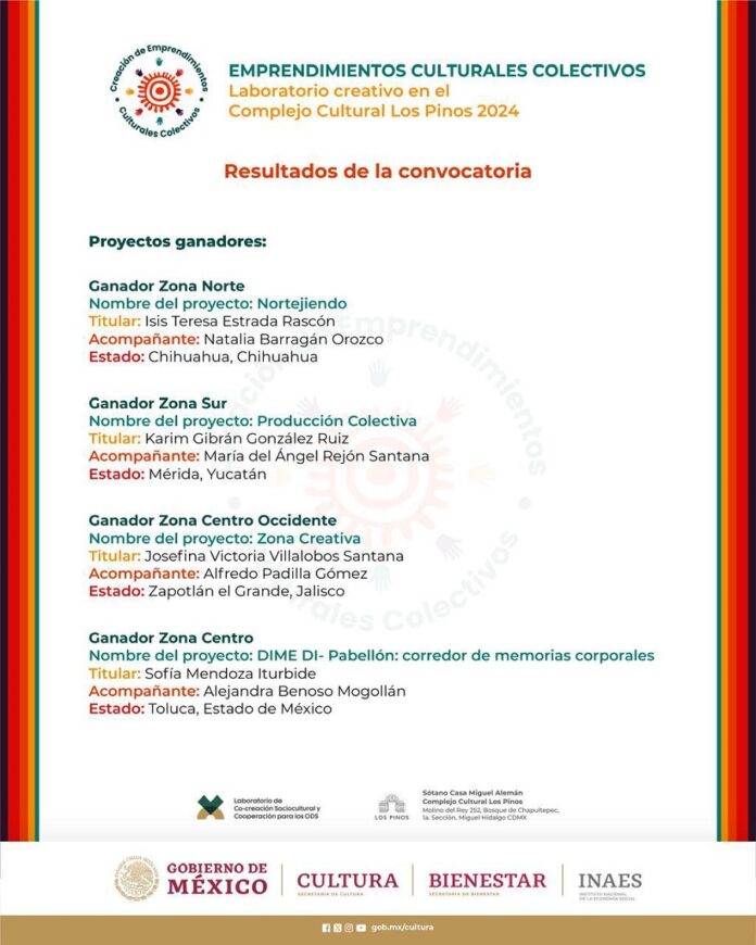 Conoce los Ganadores de la Convocatoria Emprendimientos Culturales Colectivos. Residencia Creativa en el Complejo Cultural Los Pinos 2024 -AlternativaTlx Conoce los Ganadores de la Convocatoria Emprendimientos Culturales Colectivos. Residencia Creativa en el Complejo Cultural Los Pinos 2024 -AlternativaTlx