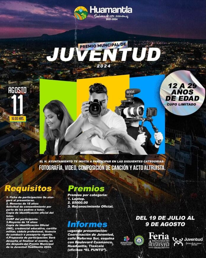 Convoca Ayuntamiento de Huamantla al Premio Municipal de la Juventud 2024 -AlternativaTlx