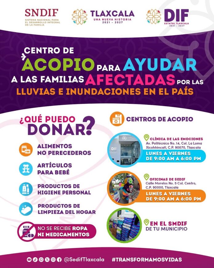 Abre SEDIF Centros de Acopio para Apoyar a las Familias Damnificados por Lluvias en el País -AlternativaTlx