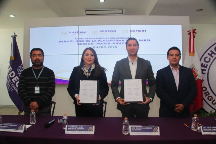 Firman SEDECO y TSJ-CJE Convenio para el Uso de la Plataforma Digital Cero Papel Tlaxcala -AlternativaTlx