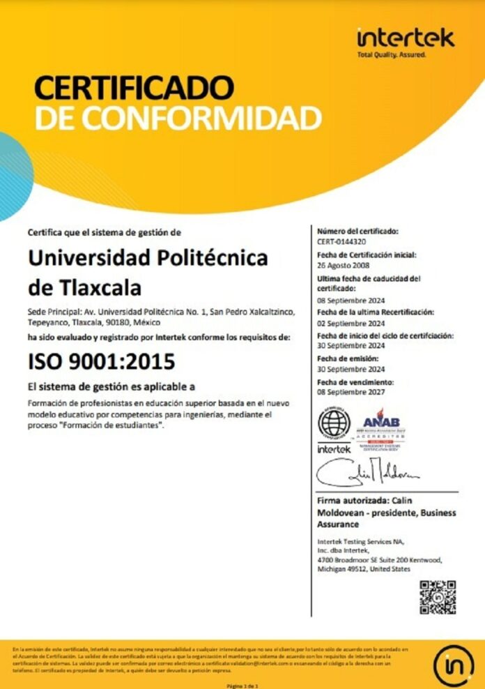 UPTX se Fortalece con Certificación ISO 9001:2015 -AlternativaTlx