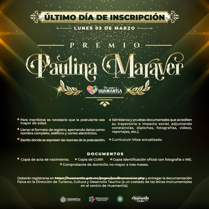 Concluye Hoy en Huamantla el Registro al Galardón Paulina Maraver que Reconoce Aportaciones de Mujeres Destacadas Concluye Hoy en Huamantla el Registro al Galardón “Paulina Maraver” que Reconoce Aportaciones de Mujeres Destacadas- AlternativaTlx