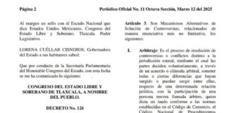 Publica Gobierno Estatal la Ley de Mecanismos Alternativos de Solución de Controversias del Estado de Tlaxcala- AlternativaTlx 