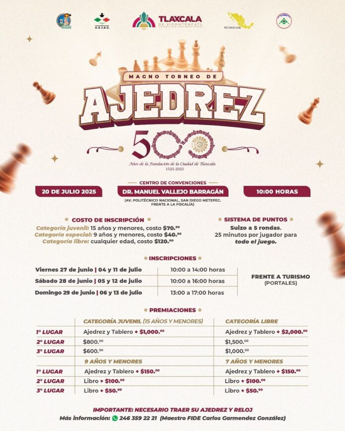 Ayuntamiento de Tlaxcala Invita al Magno Torneo de Ajedrez en el Marco de los 500 Años de la Fundación de la Ciudad- AlternativaTlx 