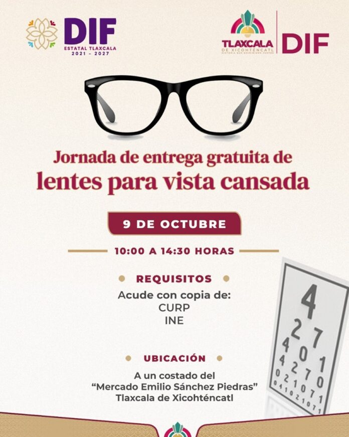 Invita DIF Municipal de Tlaxcala a la Jornada de Entrega Gratuita de Lentes en la Explanada del Mercado - AlternativaTlx
